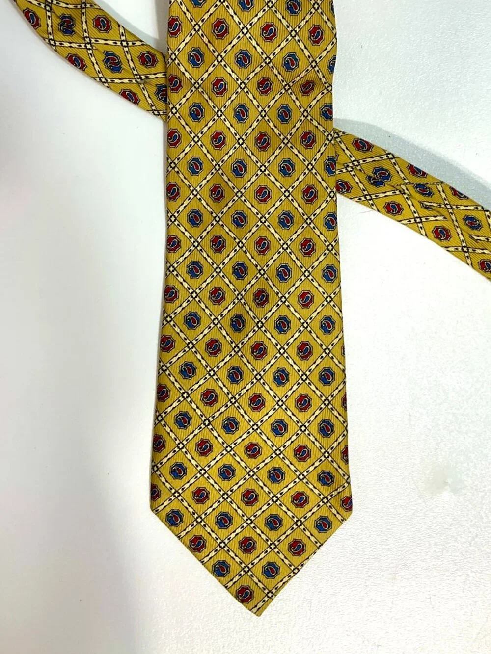 Elios Paris 100% Silk Tie Paisley Yellow Mens